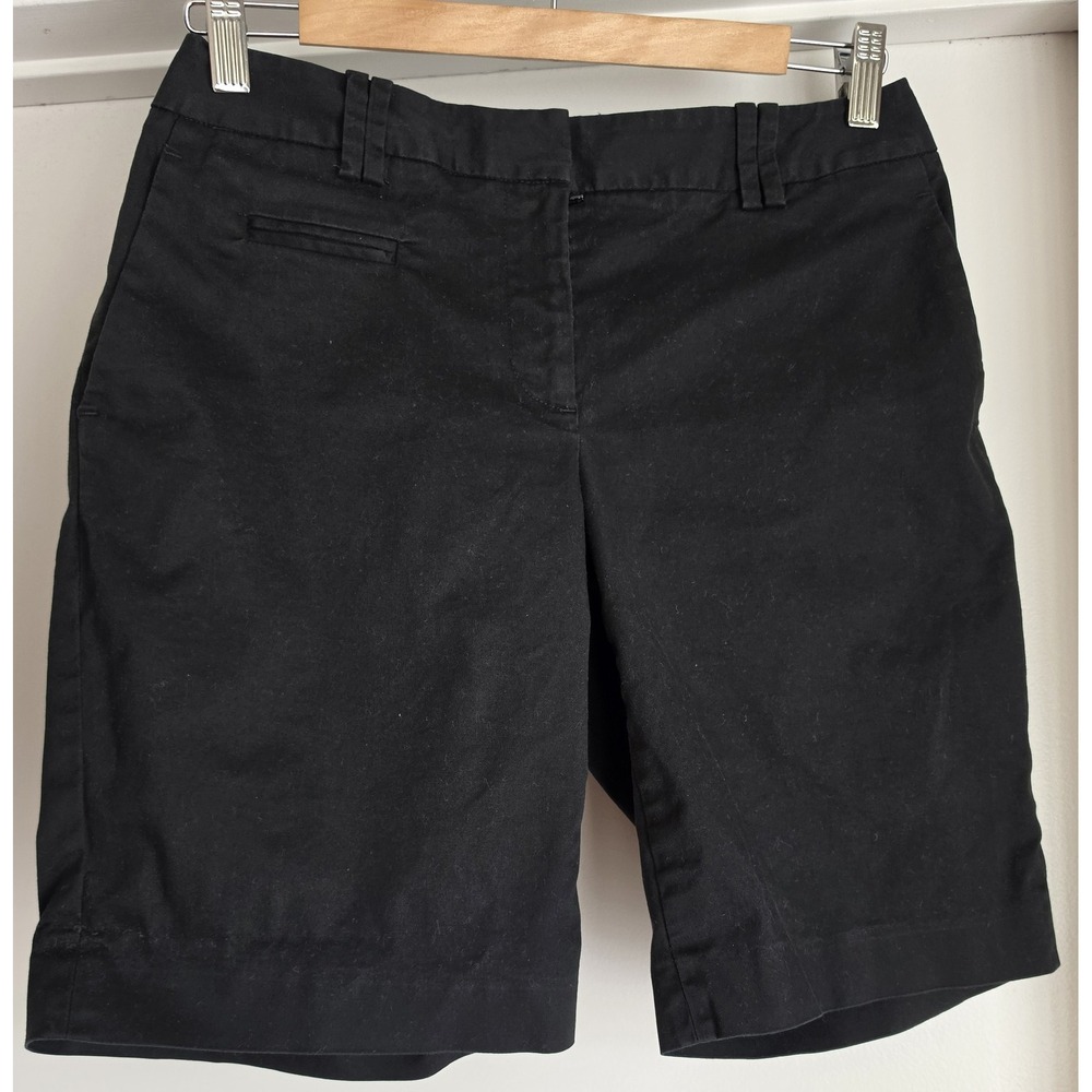 Ann Taylor Loft Shorts Size 2 Black Solid Bermuda Cotton Women Casual